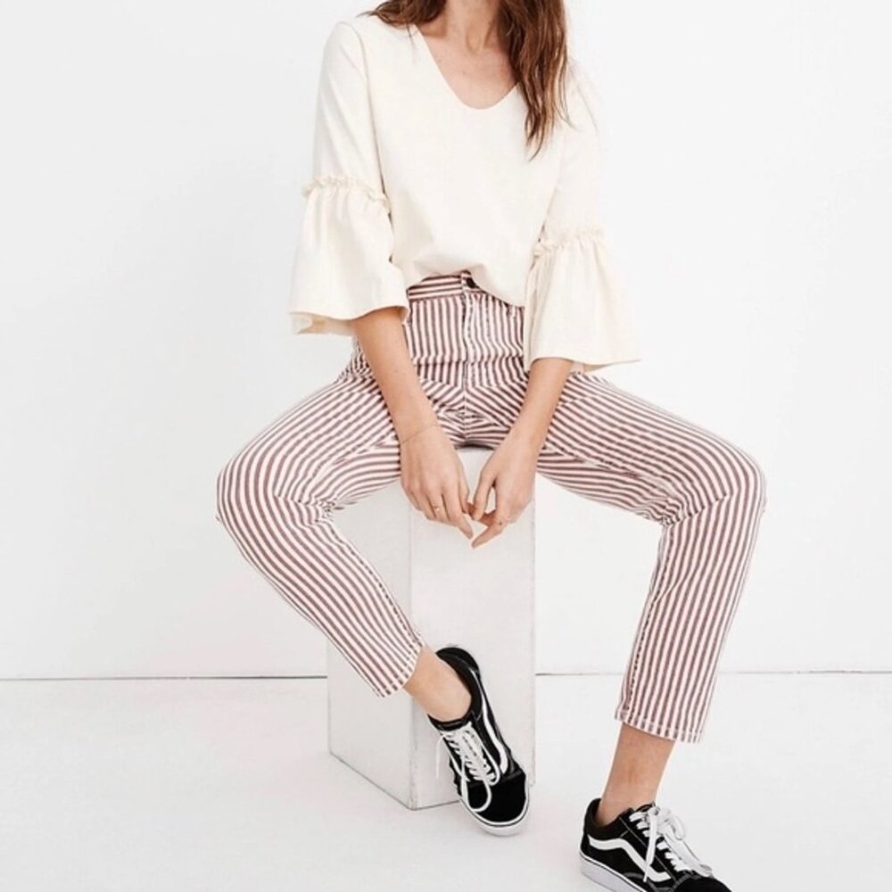 Madewell Women's High-Rise Slim Crop Boyfriend Jeans (Striped, Size 25)